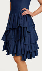 Jovani 45997 - Denim Square Neck Tiered Ruffle Dress - view 4