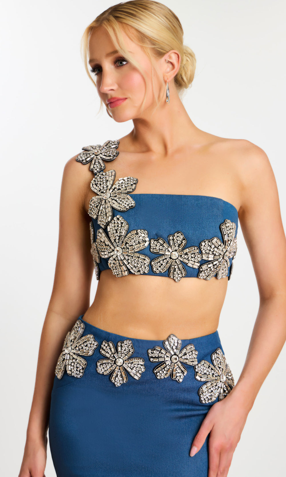 Jovani 46004 - One Shoulder Floral Embellished Mini Dress - detail view