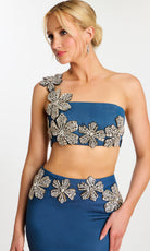 Jovani 46004 - One Shoulder Floral Embellished Mini Dress - detail view
