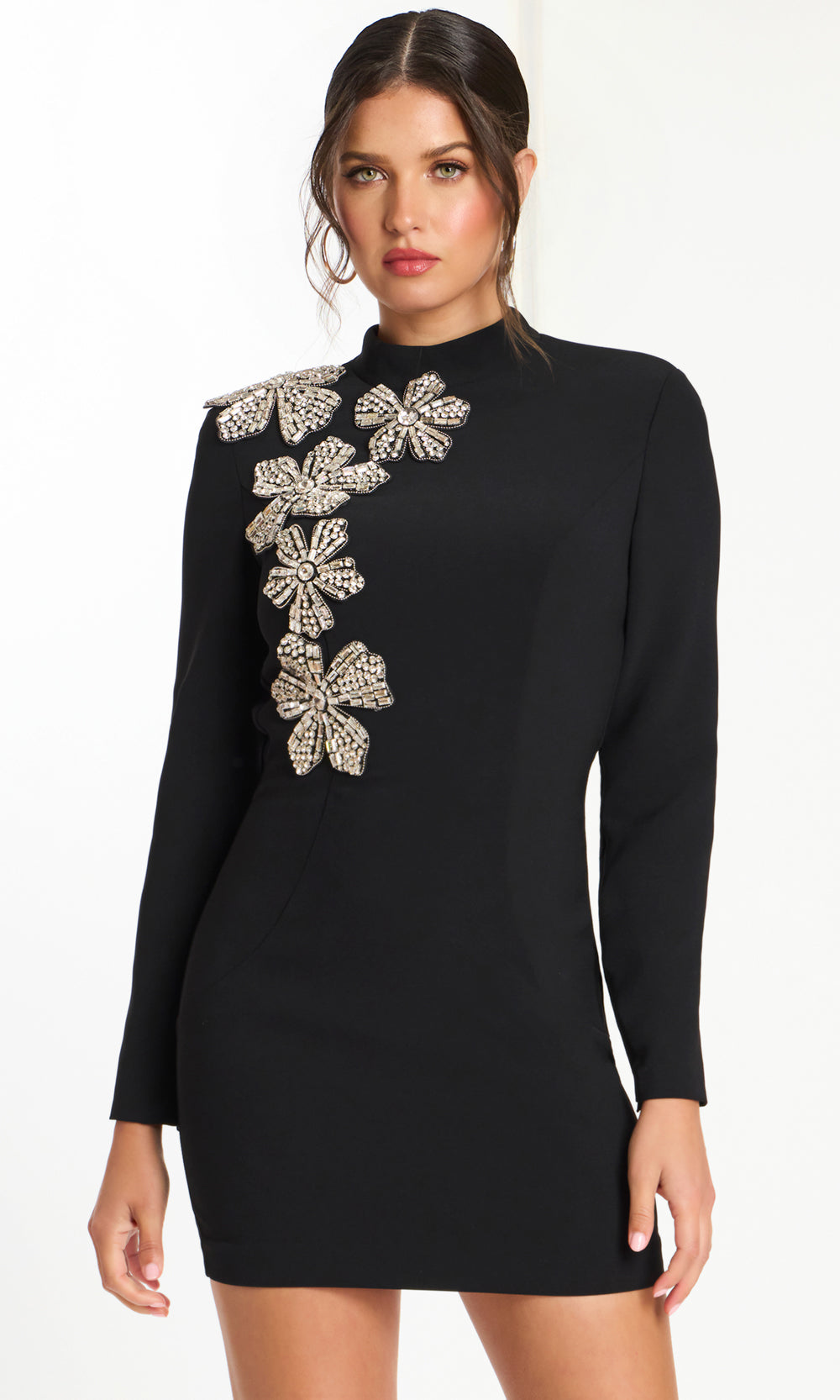 Jovani 46005 - Crystal Floral Applique Cutout Back Mini Dress - back view