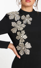 Jovani 46005 - Crystal Floral Applique Cutout Back Mini Dress - detail view