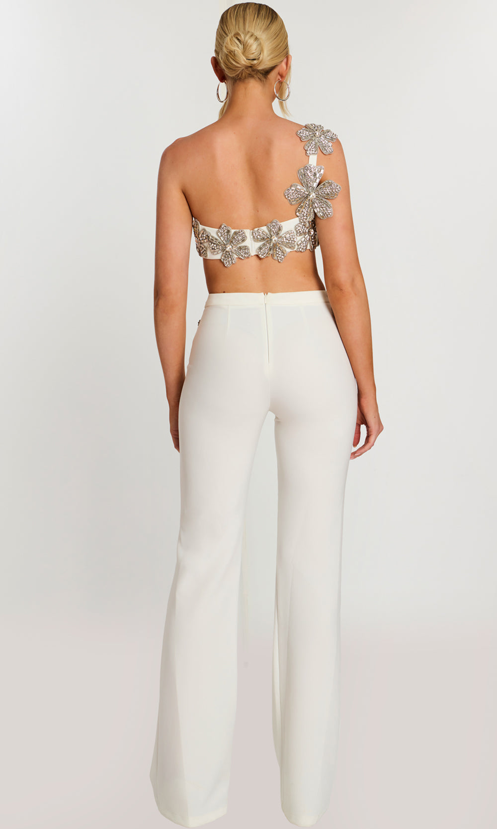 Jovani 46007 - One Shoulder Beaded Floral Pantsuit - back view