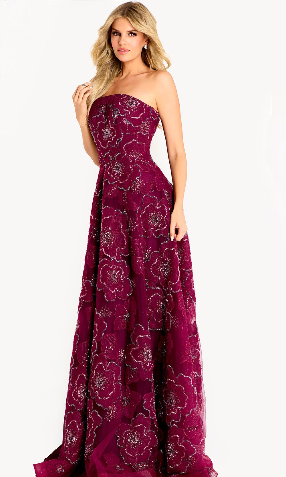 Jovani 46033 - Floral Embellished A-Line Tulle Evening Gown - detail view
