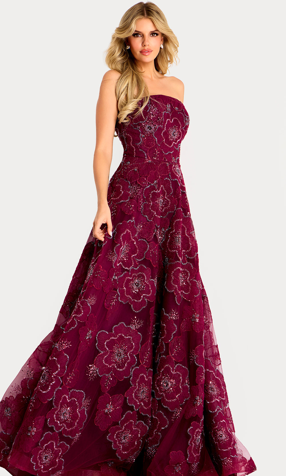 Jovani 46033 - Floral Embellished A-Line Tulle Evening Gown - view 4