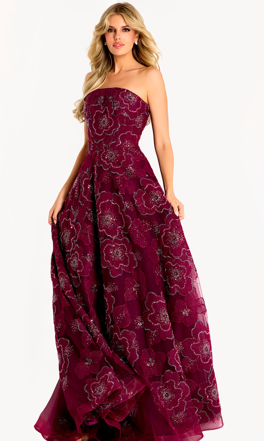 Jovani 46033 - Floral Embellished A-Line Tulle Evening Gown - view 5