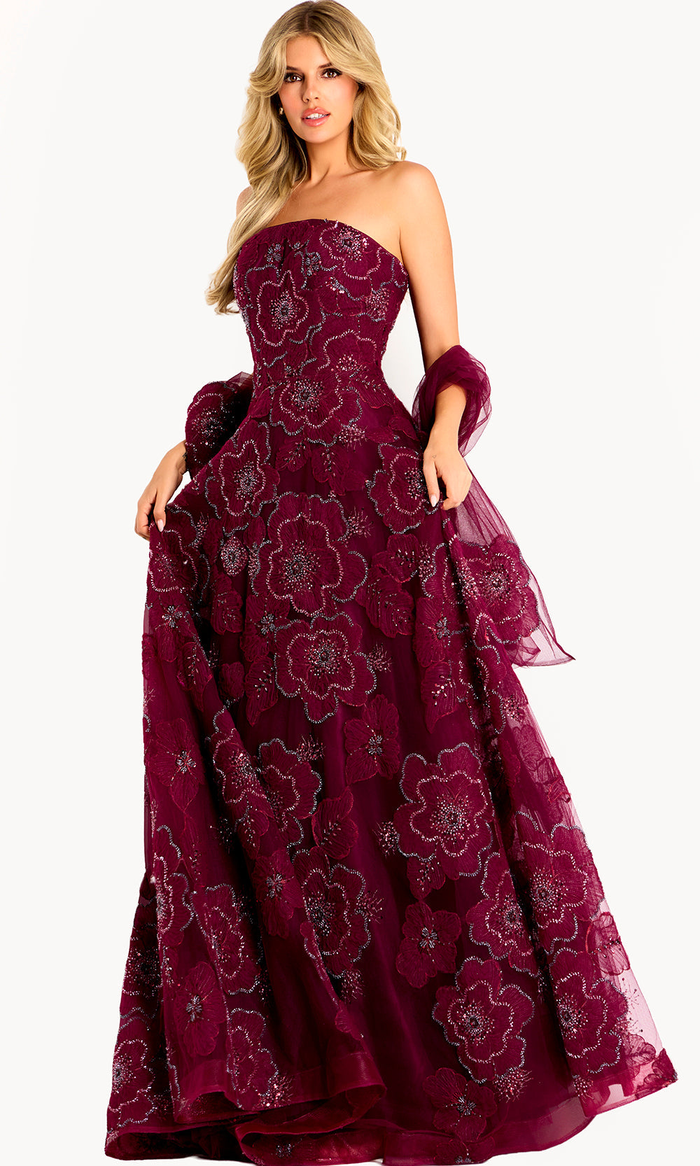 Jovani 46033 - Floral Embellished A-Line Tulle Evening Gown - designer prom dress at Silhouette Dresses