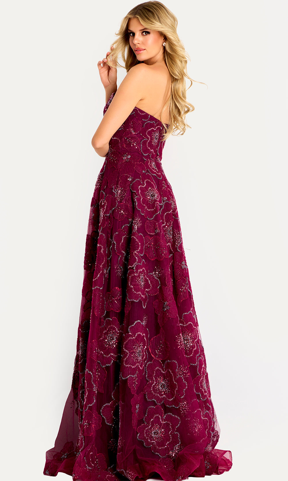 Jovani 46033 - Floral Embellished A-Line Tulle Evening Gown - back view
