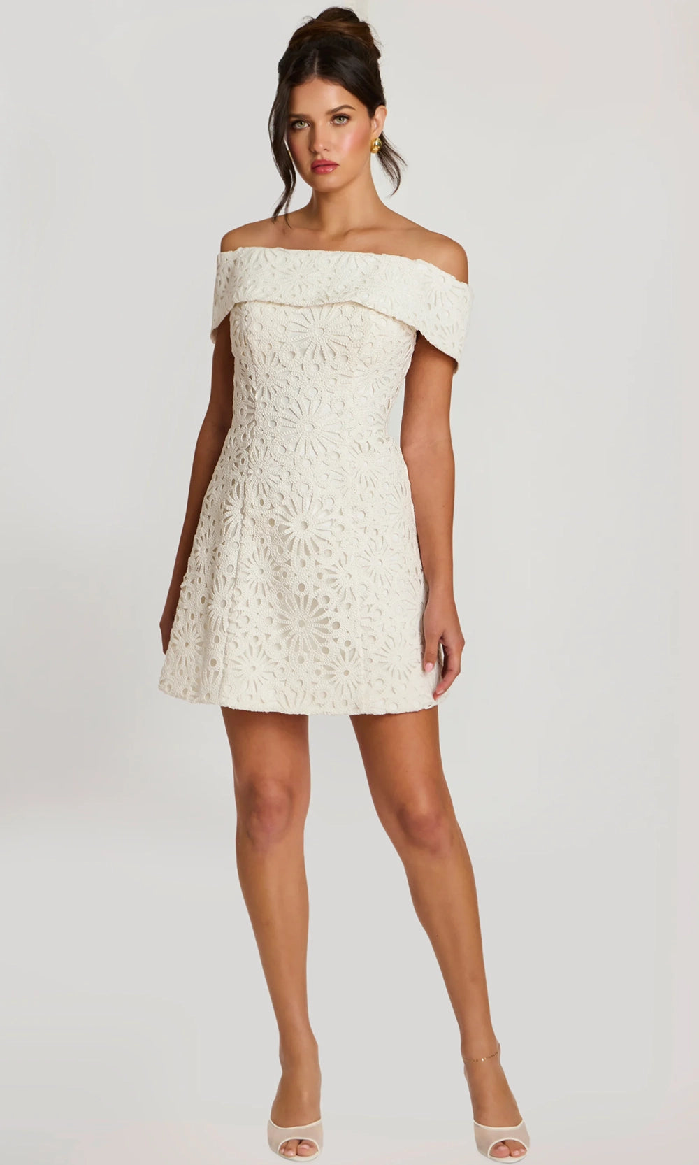 Jovani 46036 - Folded Neckline Floral Lace Short Dress - designer cocktail dress at Silhouette Dresses