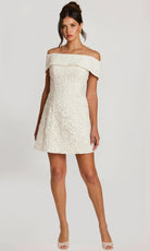 Jovani 46036 - Folded Neckline Floral Lace Short Dress - designer cocktail dress at Silhouette Dresses
