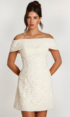 Jovani 46036 - Folded Neckline Floral Lace Short Dress - detail view