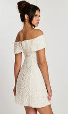 Jovani 46036 - Folded Neckline Floral Lace Short Dress - back view