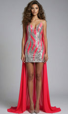 Jovani 46072 - Sequined Mini Dress with Dramatic Cape - back view