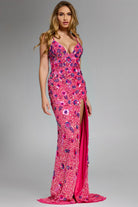 Jovani 46097 - Sequin Floral V-Neck Fitted Dress - view 6