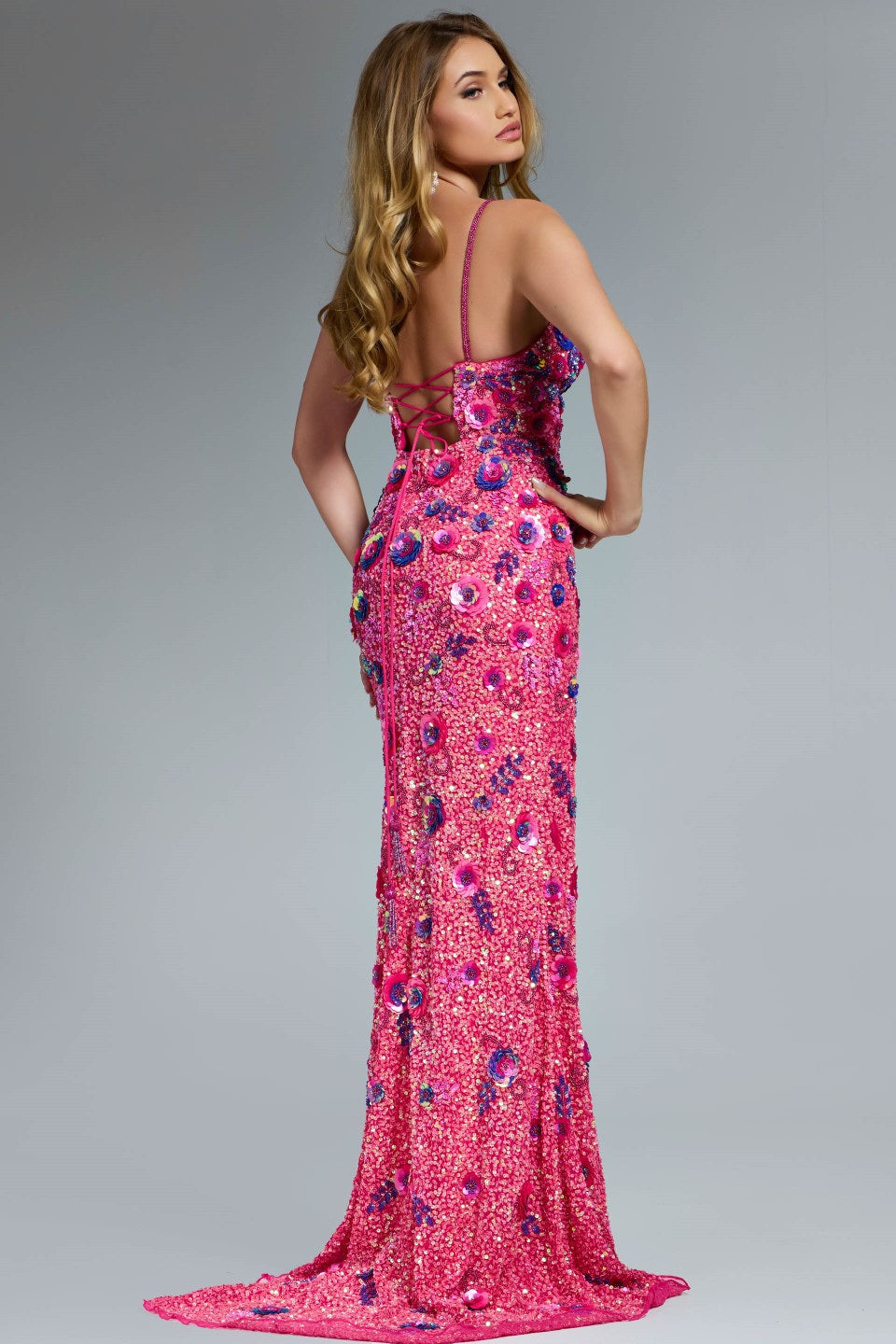 Jovani 46097 - Sequin Floral V-Neck Fitted Dress - view 5
