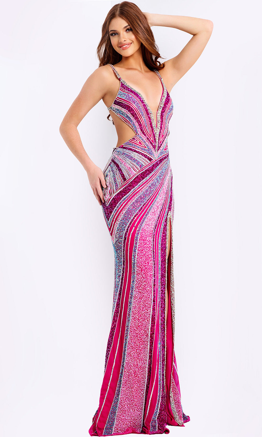 Jovani 46206 - Cutout Sides Sheath Tulle Gown - view 6