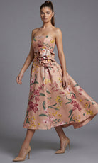 Jovani 46241 - Strapless Floral Print Tea-Length Dress - back view
