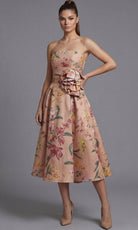 Jovani 46241 - Strapless Floral Print Tea-Length Dress - designer cocktail dress at Silhouette Dresses