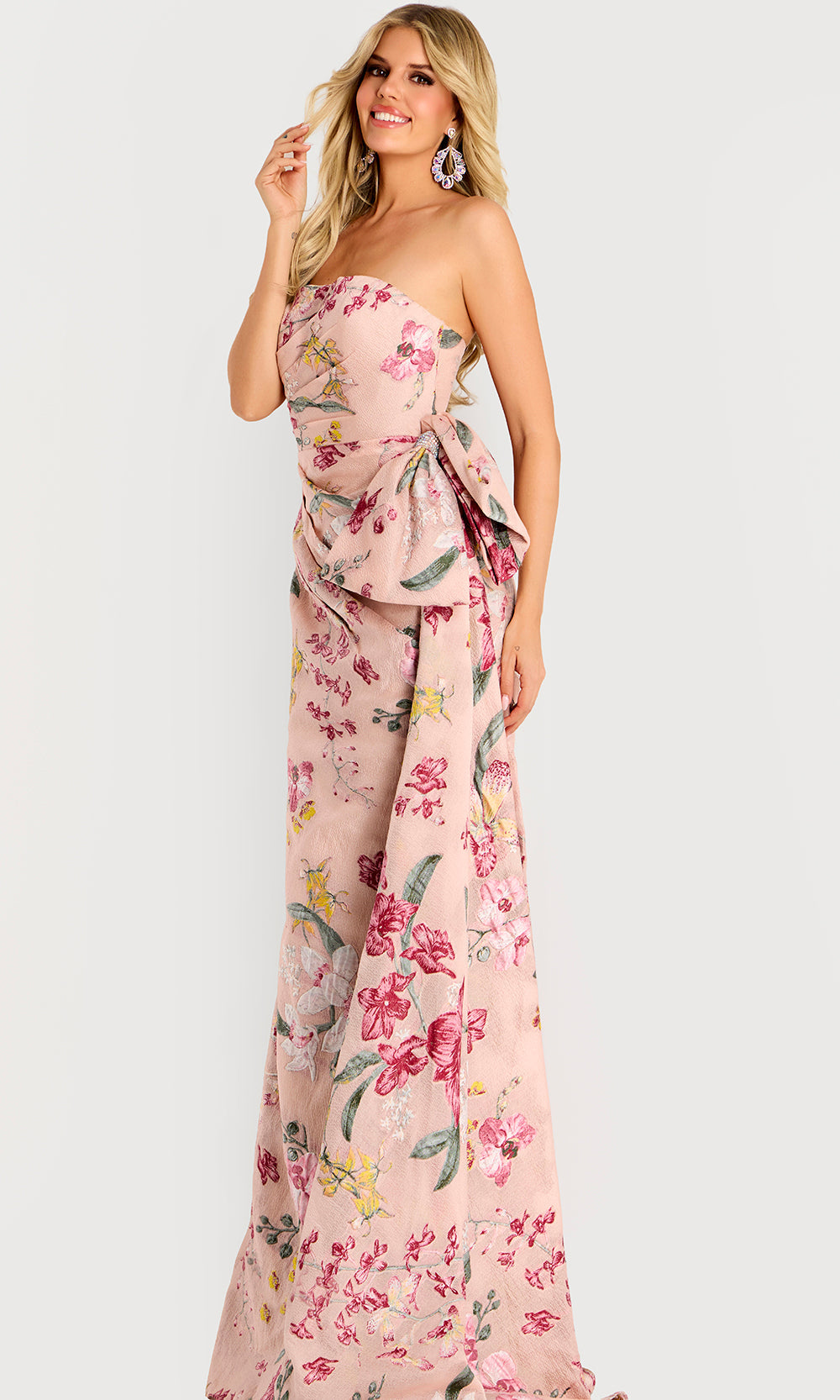Jovani 46242 - Textured Floral Straight Neck Evening Gown - designer formal gown at Silhouette Dresses