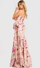 Jovani 46242 - Textured Floral Straight Neck Evening Gown - back view