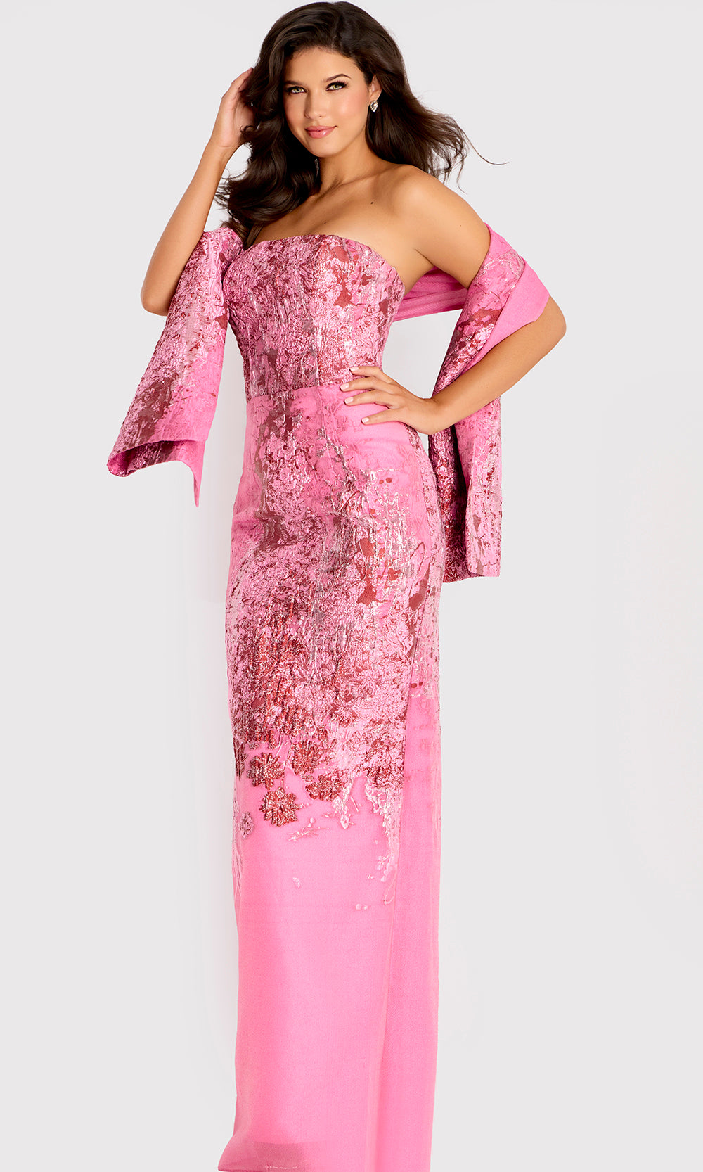 Jovani 46258 - Strapless Brocade Column Gown - designer prom dress at Silhouette Dresses