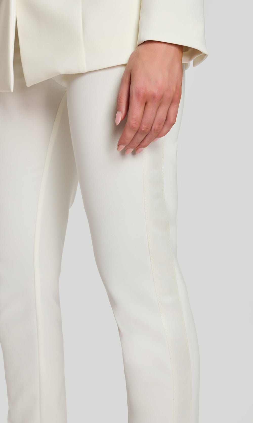 Jovani 46267 - Plunging Crepe Pantsuit with Embellished Neck Tie - detail view