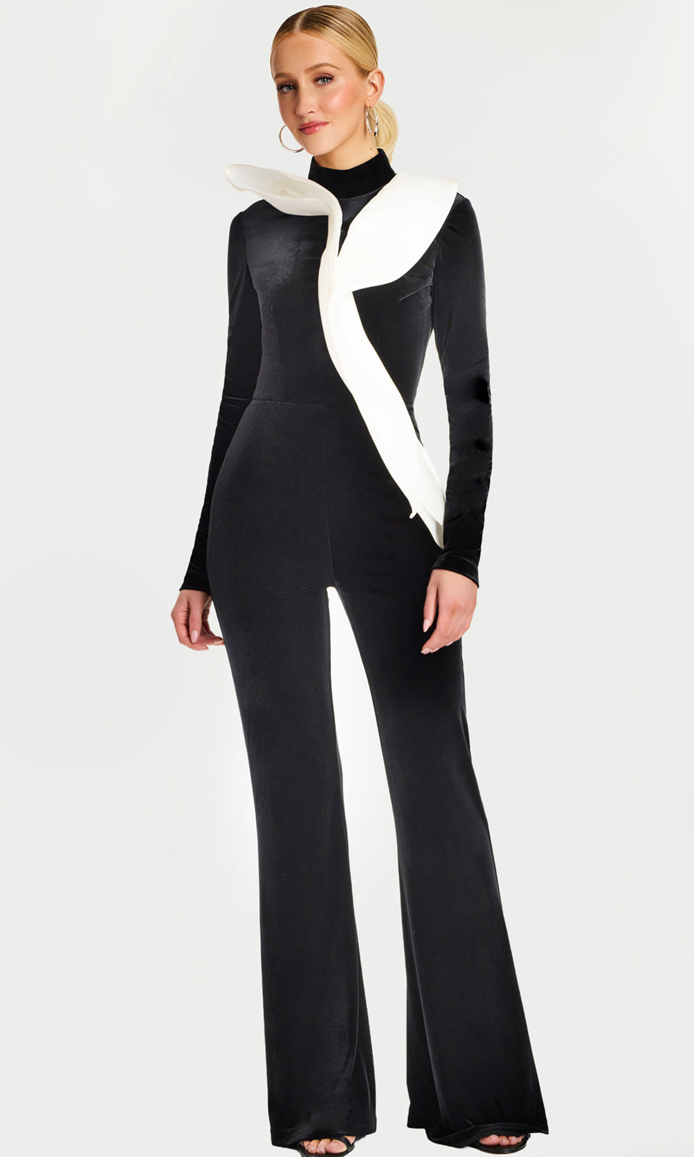 Jovani 46282 - Ruffle Detail Long Sleeve Velvet Jumpsuit - designer formal jumpsuit at Silhouette Dresses