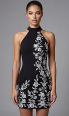 Jovani 46402 - Sleeveless Halter Floral Sequin Mini Dress - designer cocktail dress at Silhouette Dresses
