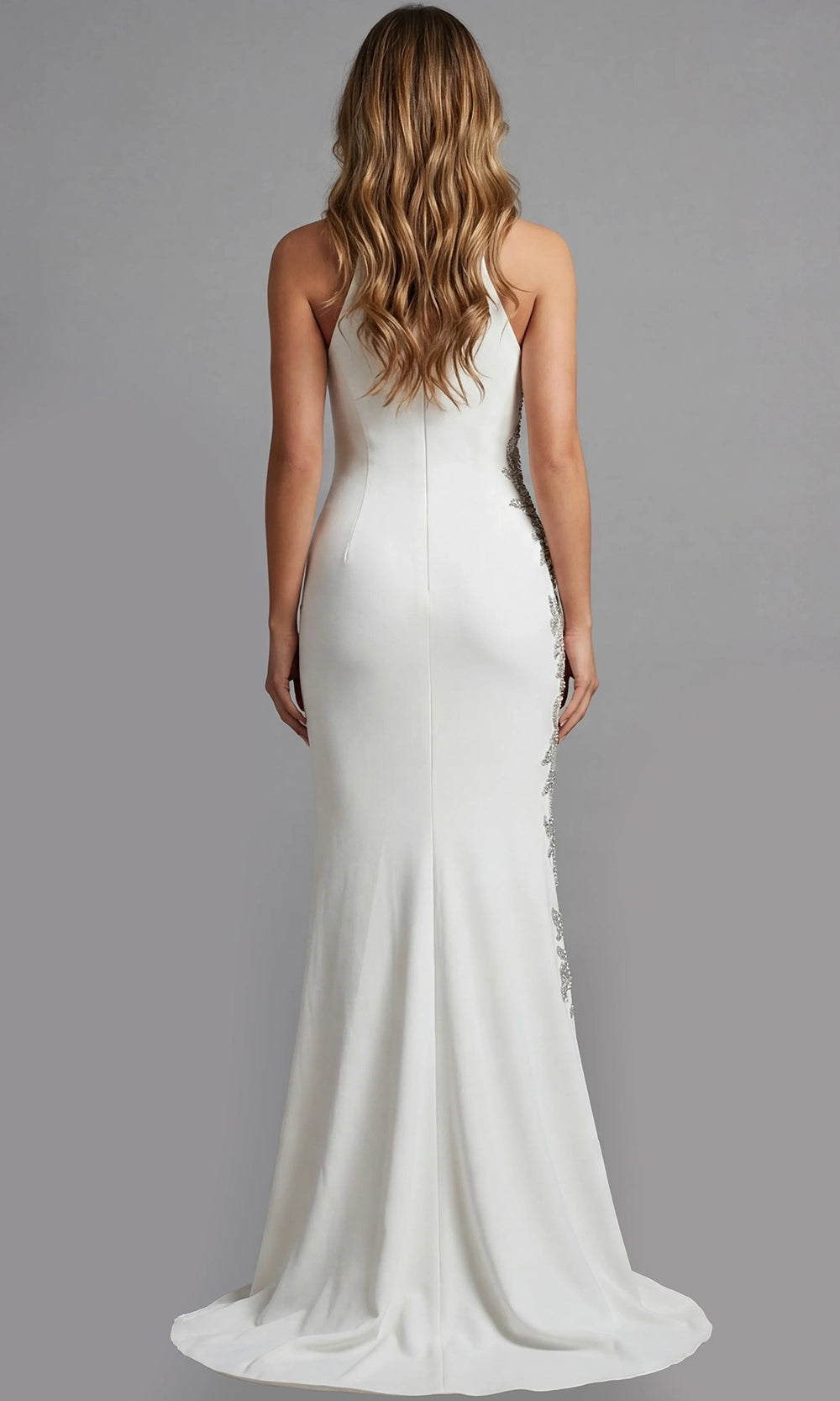 Jovani 46403 - Beaded Floral Halter Neck Evening Gown - detail view