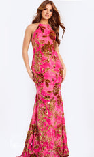 Jovani 46434 - Metallic Floral Sleeveless Halter Dress - designer formal gown at Silhouette Dresses