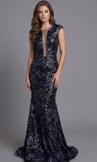 Jovani 46475 - Plunge Neck Sequin Sheath Gown - designer mother of the bride dress at Silhouette Dresses