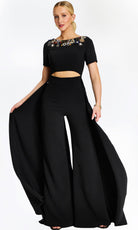 Jovani 46505 - Short Sleeve Midriff Cutout Pantsuit - detail view