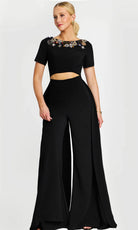 Jovani 46505 - Short Sleeve Midriff Cutout Pantsuit - designer formal jumpsuit at Silhouette Dresses