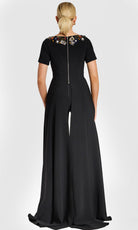 Jovani 46505 - Short Sleeve Midriff Cutout Pantsuit - back view