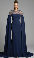 Jovani 46522 - Beaded Illusion Cape Sleeve Evening Gown - designer mother of the bride dress at Silhouette Dresses