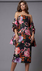 Jovani 46565 - Multicolor Floral Sheath Midi Dress - detail view