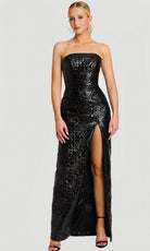 Jovani 46579 - Column Skirt Strapless Gown with Floral Texture - designer prom dress at Silhouette Dresses