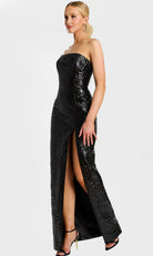 Jovani 46579 - Column Skirt Strapless Gown with Floral Texture - back view