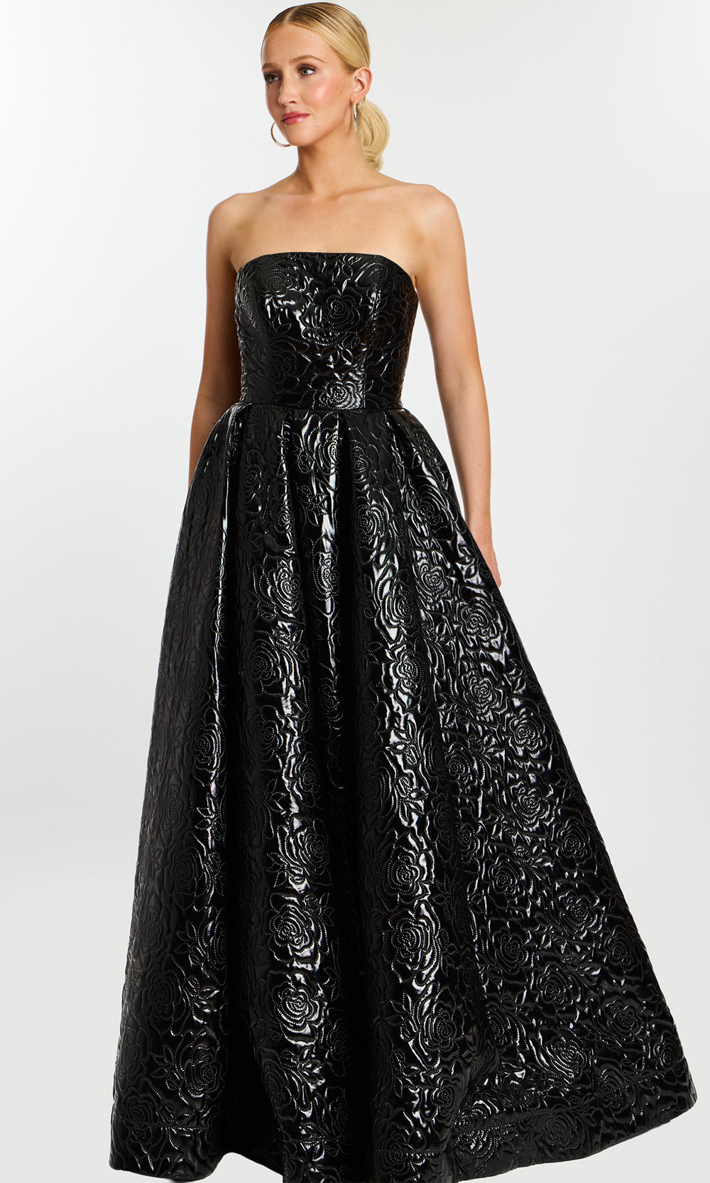 Jovani 46580 - Textured Embossed Floral Strapless Ballgown - back view