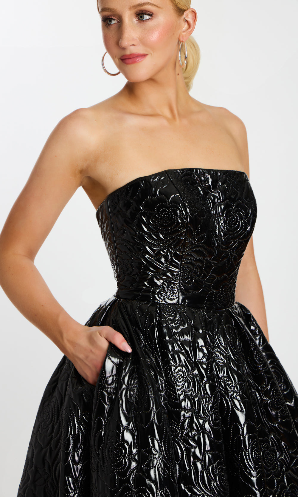 Jovani 46580 - Textured Embossed Floral Strapless Ballgown - detail view