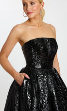Jovani 46580 - Textured Embossed Floral Strapless Ballgown - detail view