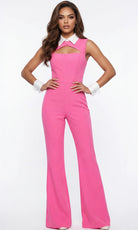 Jovani 46591 - Collared Cutout Straight Leg Jumpsuit - designer formal jumpsuit at Silhouette Dresses
