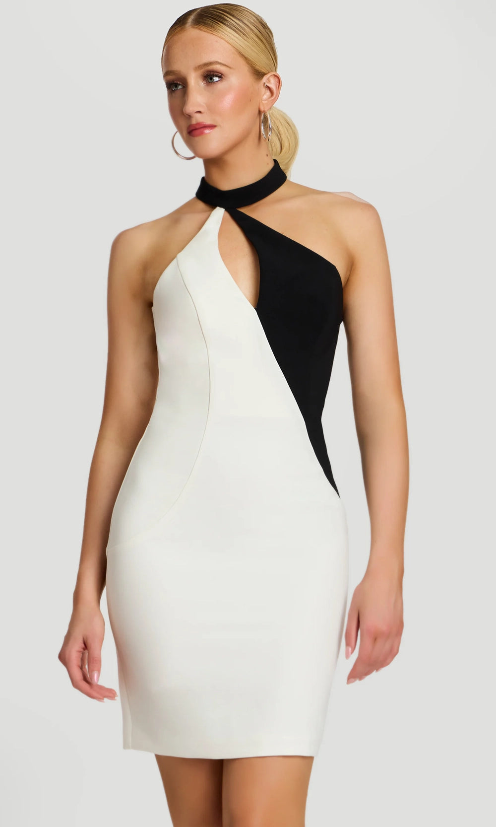 Jovani 46593 - Sleeveless Colorblock Halter Cocktail Dress - back view