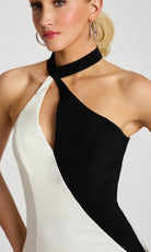 Jovani 46593 - Sleeveless Colorblock Halter Cocktail Dress - detail view