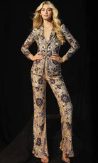 Jovani 46597 - V-Neck Floral Sequin Tailored Pantsuit - designer formal jumpsuit at Silhouette Dresses
