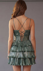 Jovani 46602 - Pleated Tiered V-Neck Short Dress - back view