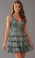 Jovani 46602 - Pleated Tiered V-Neck Short Dress - designer prom dress at Silhouette Dresses