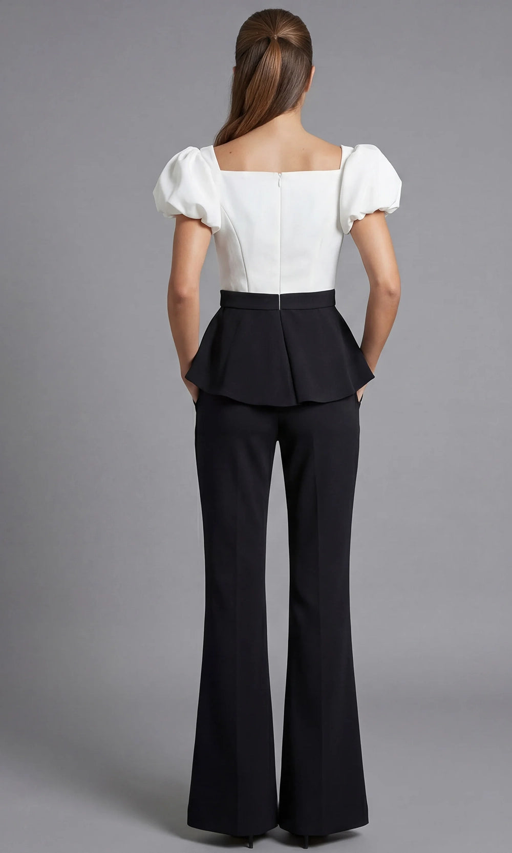 Jovani 46613 - Off Shoulder Puff Sleeve Peplum Pantsuit - view 7