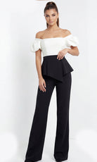 Jovani 46613 - Off Shoulder Puff Sleeve Peplum Pantsuit - back view