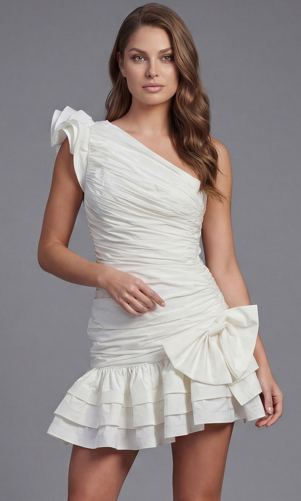 Jovani 47823 - One Shoulder Ruched Mini Dress - view 6