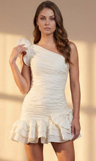 Jovani 47823 - One Shoulder Ruched Mini Dress - detail view